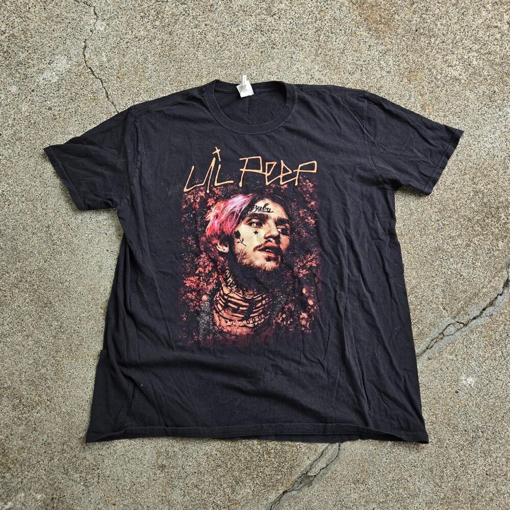 Vtg Y2k LIL PEEP Portrait Graphic Iconic SoundCloud Rapper Rap Tee Shirt Lg Fit
